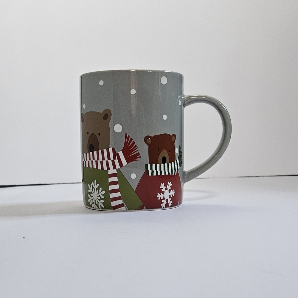 Crate & Barrel Christmas Mug Bears Scarves & Sweaters by Joan Anderson 12oz